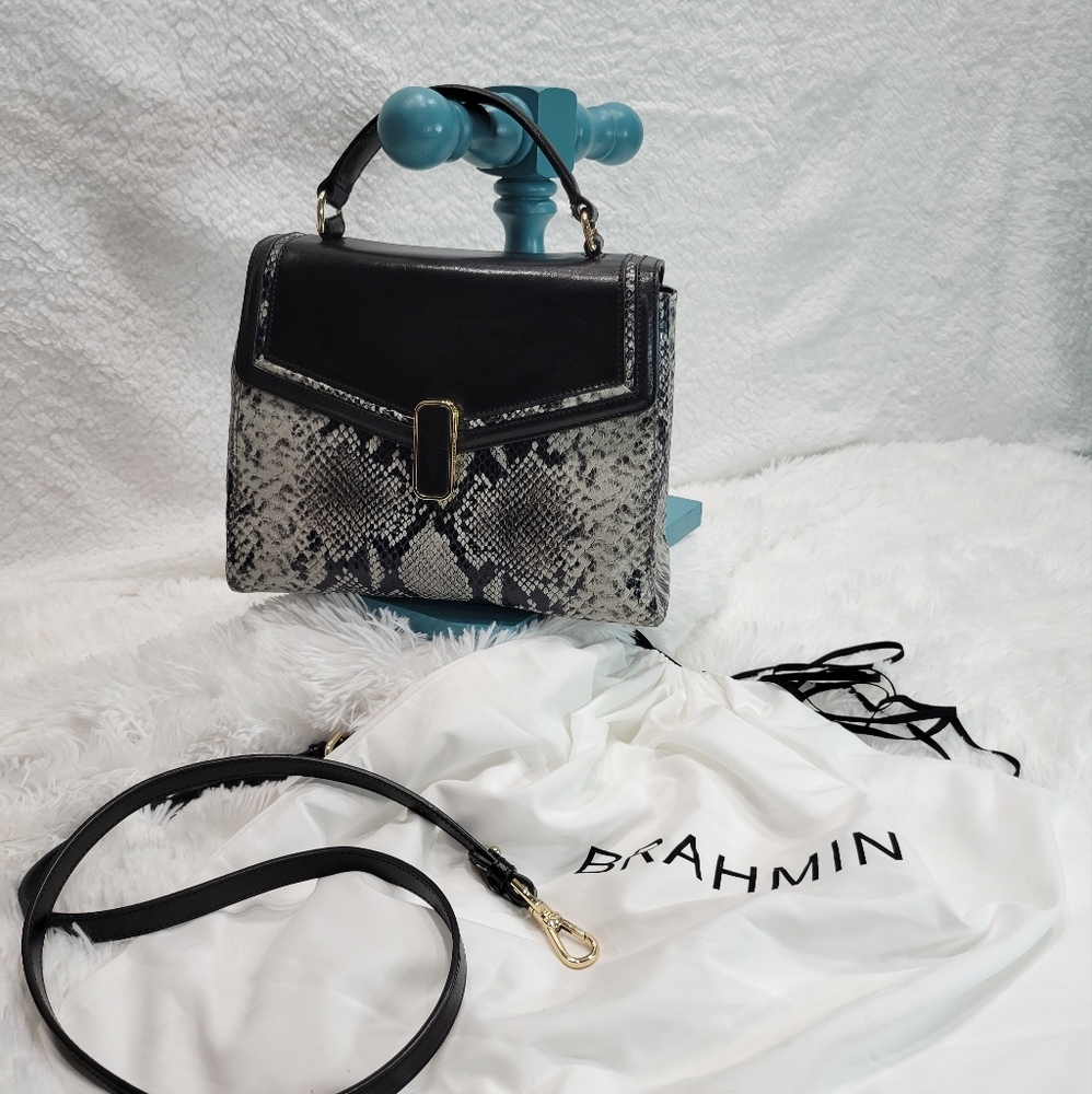 Brahmin (nwot)  Rene Layton Exotic Leather Snakeskin Print Satchel Flap Handbag